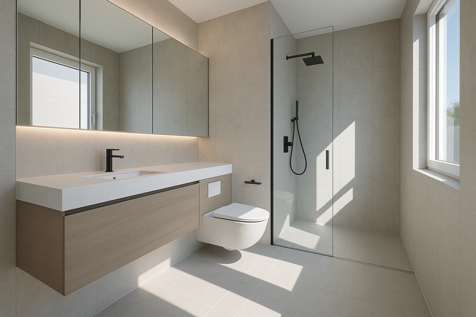 Modern bathroom renovation with walk-in shower