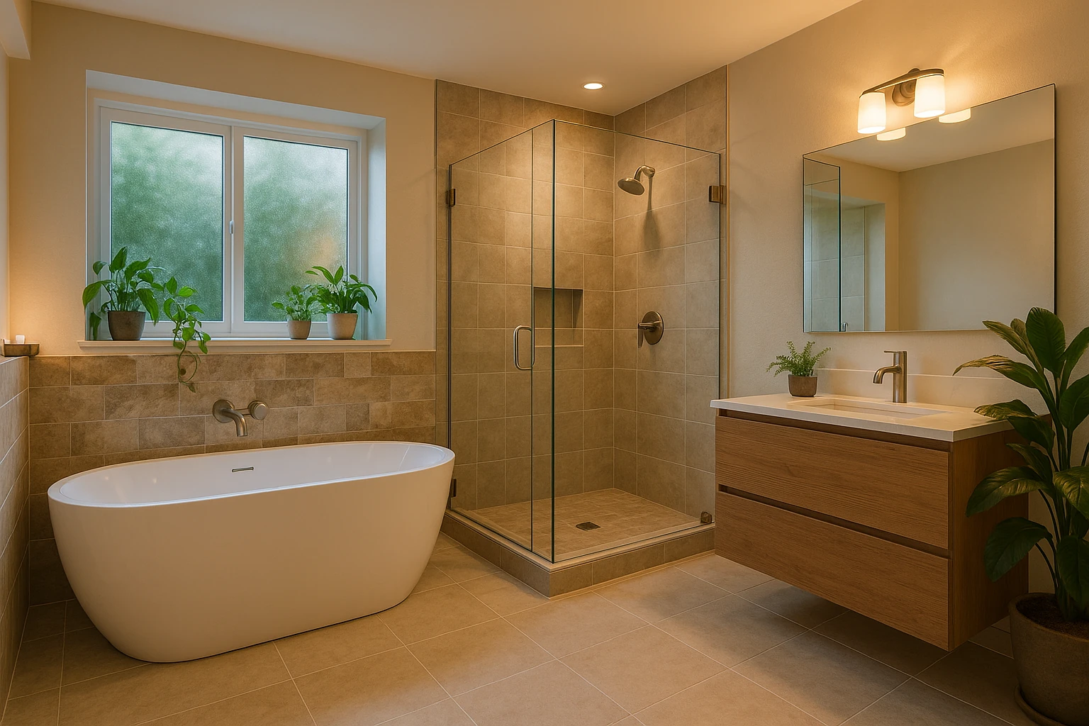 Spa-style bathroom renovation with freestanding tub