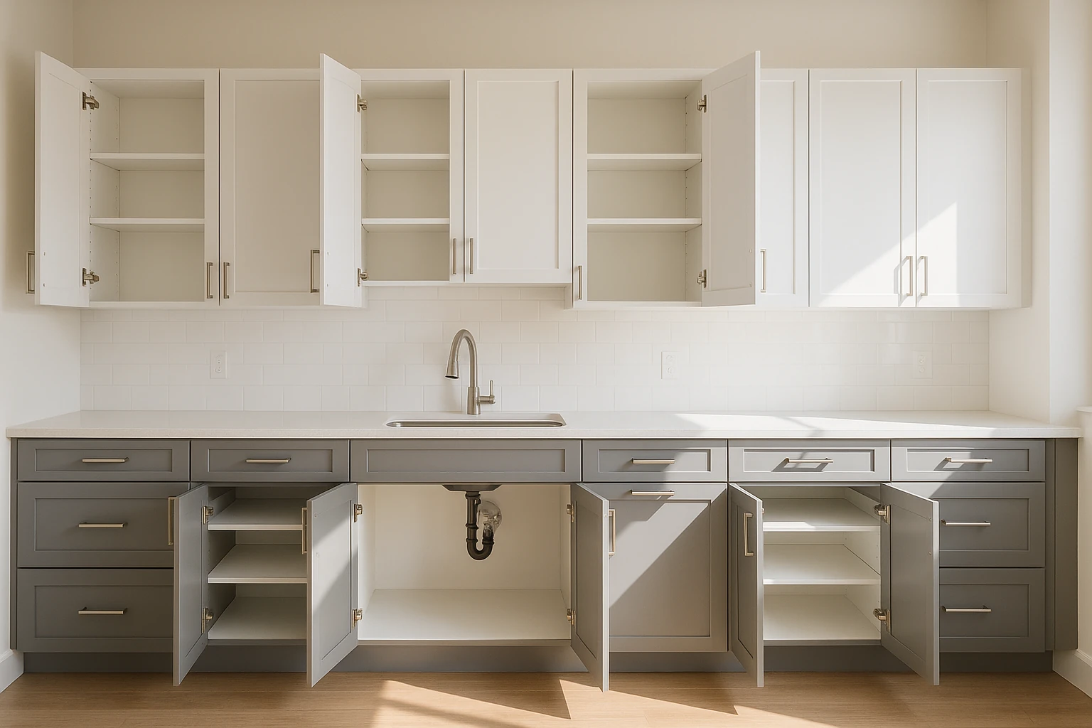 Completed custom kitchen cabinet installation